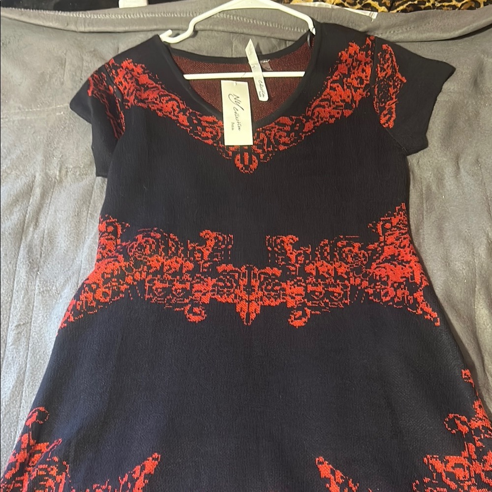 NY Collection Black and Red Knit Dress